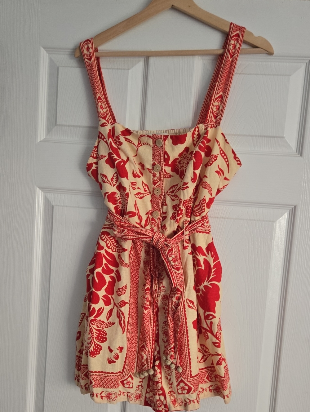 Rachel Zoe Red Floral Tie-Waist Summer Romper